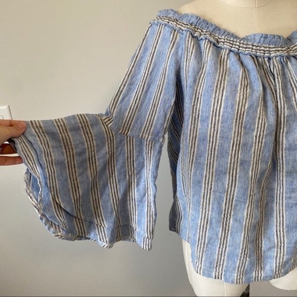 Lucky Brand Off Shoulder Bell Sleeve Striped Top - Picture 6 of 10
